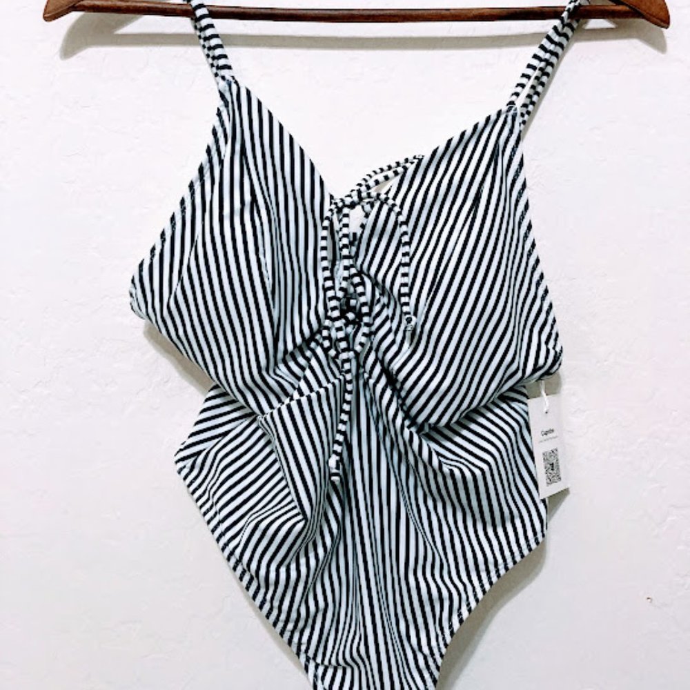 CUPSHE Striped One Piece Swim Suit NTW Medium Navy Blue/White